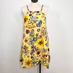 Vanessa Virginia Painterly Keyhole Dress Yellow Floral Anthro Boho Beach Size 14
